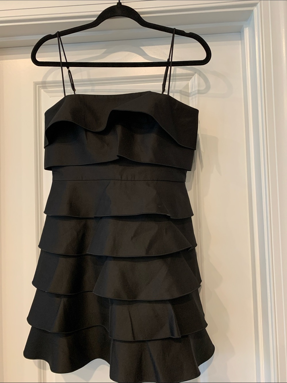 Acler Black Tiered Ruffle Mini spaghetti straps 4 structured fabric NWT
